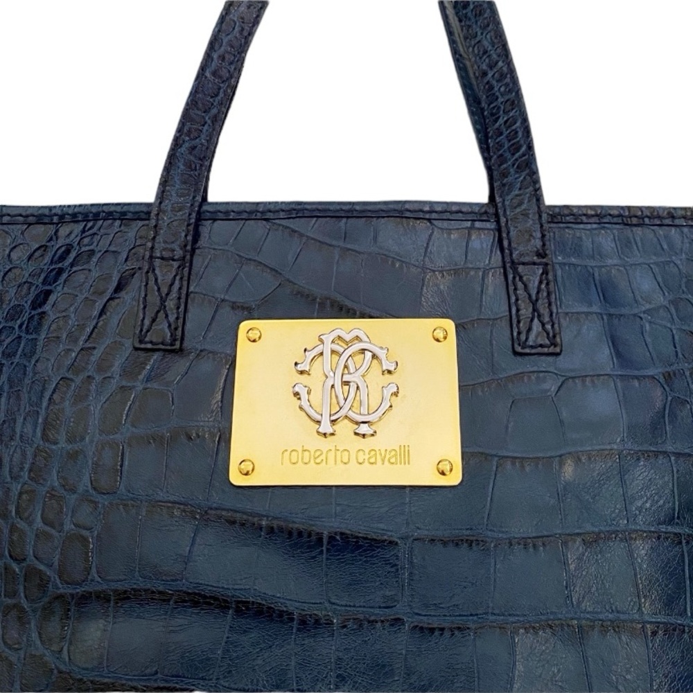 Roberto Cavalli Embossed Leather Shoulder Tote Bag